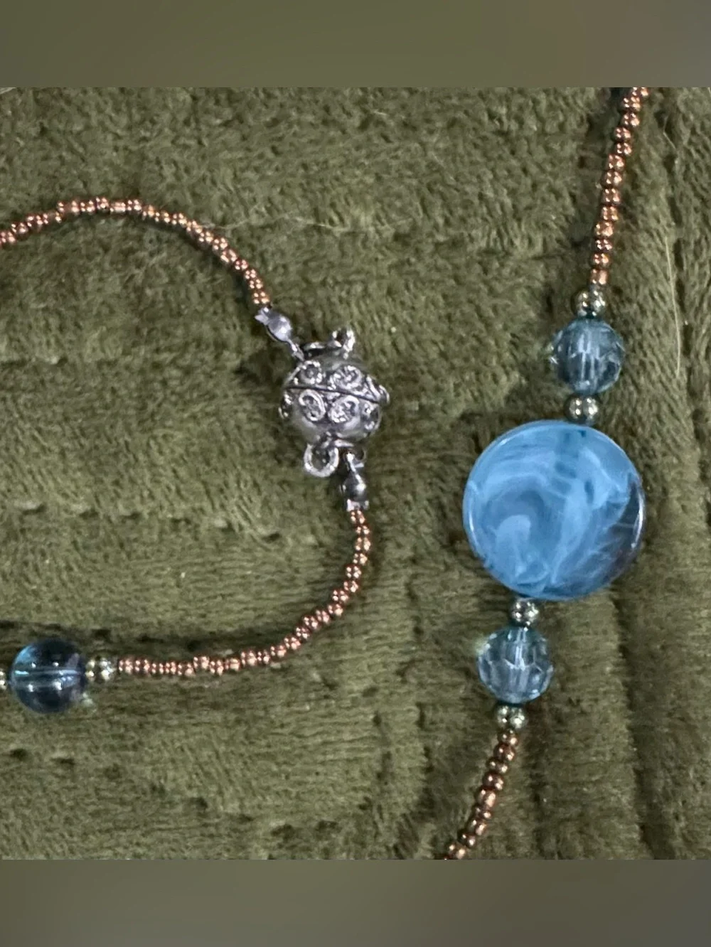 Bronze & Turquoise  Blue Acrylic Beaded Long Necklace - Women Jewelry